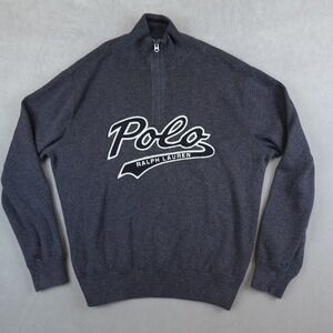 Polo Ralph Lauren Sweater Pullover 1/2 Zip Knit Gray Spellout Size XL